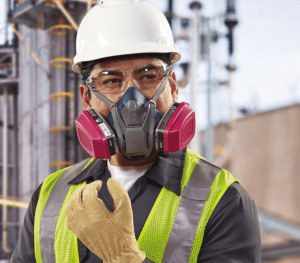 construction worker with face mask on
