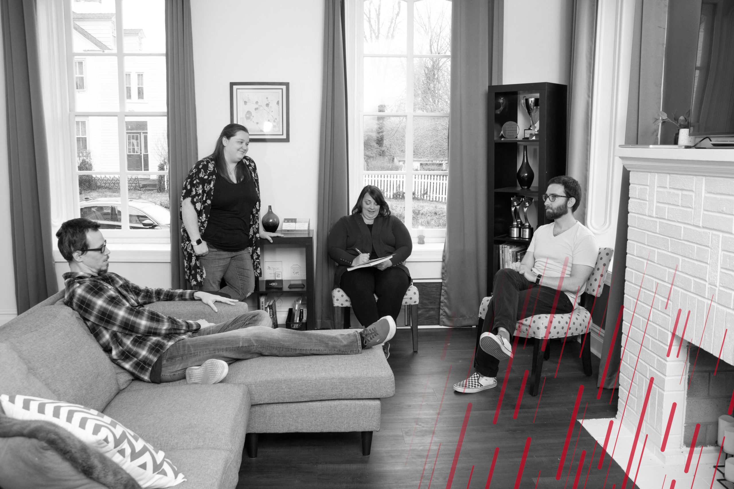 four employees socializing